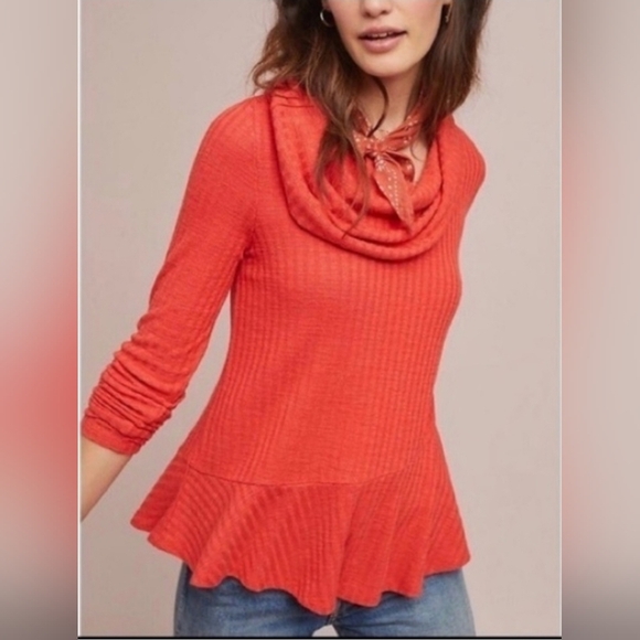 ❤️ ANTHROPOLOGIE MAEVE WINTERSCAPE COWL NECK PEPLUM TOP, MEDIUM - Picture 1 of 10